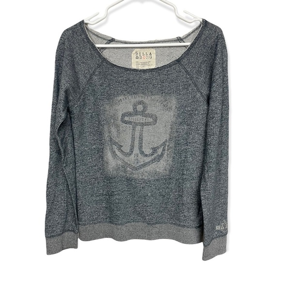 𝅺billabong Navy Heathered Anchor Distressed Sweatshirt, Large - Picture 1 of 6
